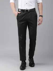 Park Avenue Men Black Super Slim Fit Solid Formal Trousers