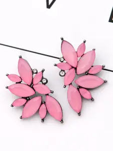 OOMPH Purple & Black Floral Handcrafted Crystal Studded Drop Earrings