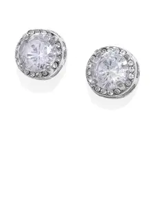 OOMPH Silver-Plated Handcrafted Cubic Zirconia Solitaire Studded Circular Studs