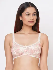 Inner Sense Off-White Printed Organic Cotton Antimicrobial Sustainable Soft Laced Bra ISB017