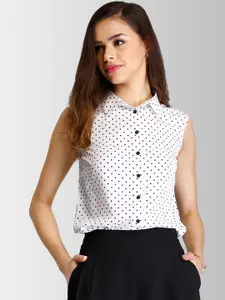 FableStreet Women White & Black Regular Fit Printed Casual Shirt