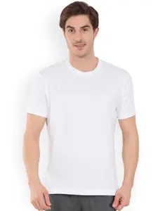 Jockey Men White Solid Round Neck T-shirt