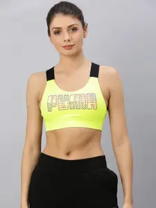 Puma Lime Green & Black Printed Feel It Non-Wired Lightly Padded Training Sports Bra