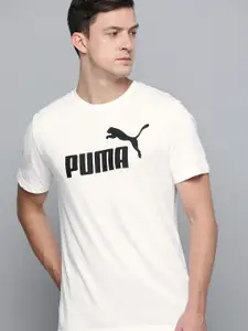 Puma Men White  Black Printed Pure Cotton T-shirt
