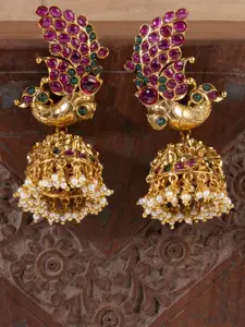 AccessHer Gold-Toned & Pink Dome Shaped Jhumkas