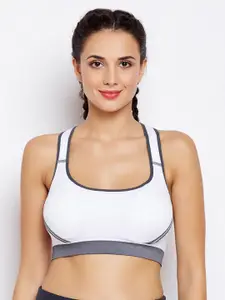 Lebami White Solid Non-Wired Lightly Padded Sports Bra 3601