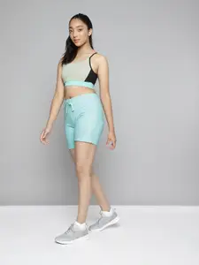 HRX by Hrithik Roshan Girls Blue Solid Regular Fit Bio wash Lifestyle Shorts