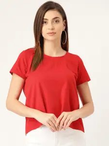 Rute Women Red Solid Round Neck T-shirt
