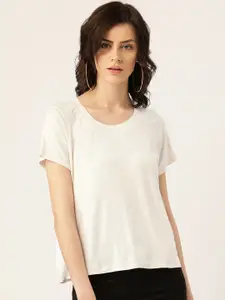 Rute Women White Solid Round Neck T-shirt