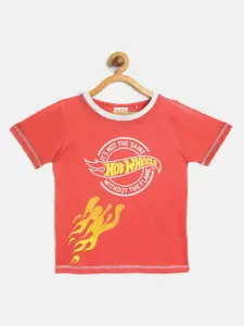 toothless Boys Coral Red Hot wheels Printed Round Neck T-shirt