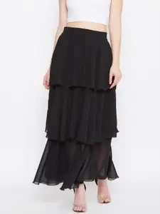 Bitterlime Women Black Solid Midi A-line Skirt