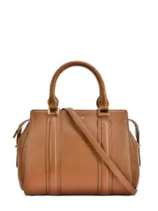 eske Brown Black Textured Leather Detachable Strap & Dual Carry Style Satchel Handbag