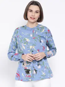 Oxolloxo Women Blue Comfort Regular Fit Printed Casual Shirt