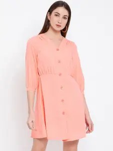 Oxolloxo Women Peach-Coloured Solid Fit and Flare Dress