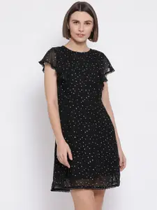 Oxolloxo Women Black Printed Fit and Flare Dress