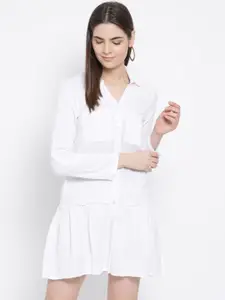 Oxolloxo Women White Solid Shirt Dress