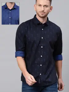 Louis Philippe Jeans Men Blue Slim Fit Self Design Reversible Casual Shirt