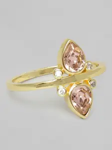 Accessorize Gold-Toned & Pink Rhodium-Plated Swarovski Sparkle Vintage Finger Ring