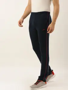 Proline Active Men Navy Blue Classic Fit Solid Track Pants with Contrast Piping
