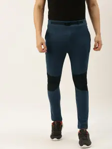 Proline Active Men Teal Blue & Black Slim Fit Colourblocked Track Pants with Mesh Details