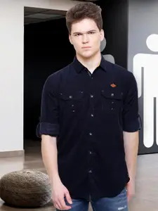 Kuons Avenue Men Navy Blue Smart Slim Fit Solid Casual Shirt