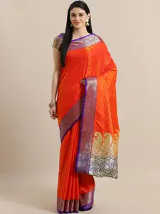 Chhabra 555 Orange & Blue Woven Design Jamdani Saree