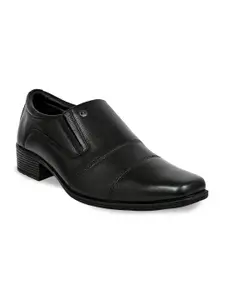 Allen Cooper Men Black Solid Genuine Leather Formal Slip-Ons