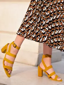 Street Style Store Women Mustard Yellow Solid Block Heels