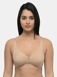 Inner Sense Beige Solid Organic Cotton Antimicrobial Sustainable  Seamless Side Support Bra ISB057