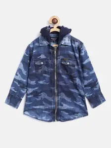 Gini and Jony Boys Navy Blue Chambray Regular Fit Camouflage Print Casual Shirt
