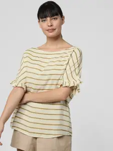 Vero Moda Women Off-White & Black Striped Boxy Top