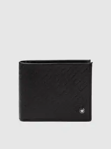 Louis Philippe Men Black Leather Textured Two Fold Wallet