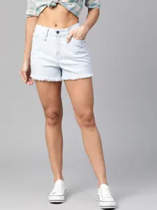 Roadster Women Blue Solid Regular Fit Denim Shorts