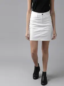 Roadster Women White Solid Denim Straight Skirt