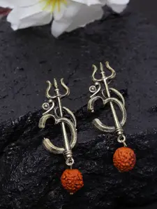 PANASH Gold-Plated & Brown Contemporary Drop Earrings