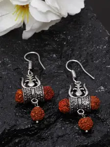 PANASH Silver-Plated & Brown Oxidised Classic Drop Earrings