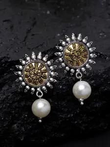PANASH Silver-Plated & Gold-Toned Circular Drop Earrings