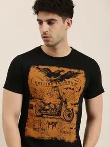 Conditions Apply Men Black  Brown Printed Round Neck Pure Cotton T-shirt
