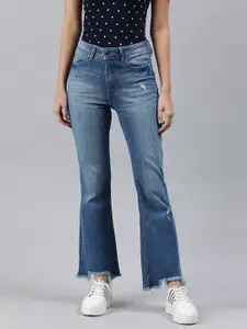 ONLY Women Blue Flared High-Rise Mildly Distressed Jeans