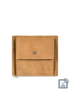 Eske Men Beige Solid Two Fold Leather Wallet