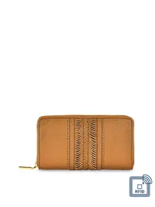 Eske Women Tan Brown Solid Zip Around Leather Wallet