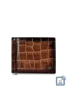 Eske Men Brown Textured Two Fold Leather Wallet