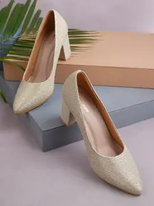 Get Glamr Women Gold-Toned Embellished Block Heels