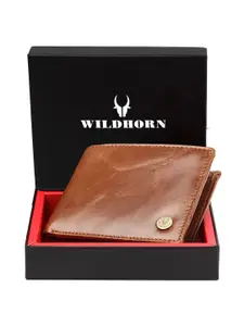 WildHorn Men Tan Brown Solid Genuine Leather Two Fold Wallet