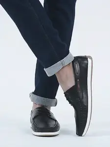 FAUSTO Men Black Boat Shoes