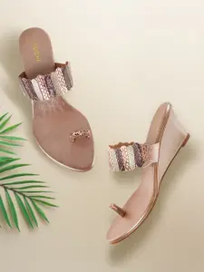 Mochi Women Gold-Toned Animal Printed Heels