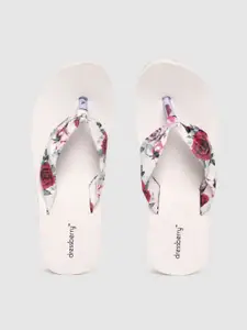 DressBerry Women White & Red Floral Print Thong Flip-Flops