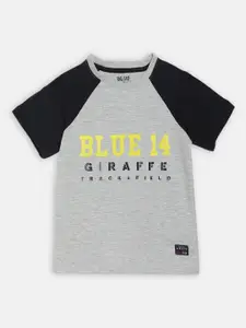 Blue Giraffe Boys Grey Printed Round Neck T-shirt
