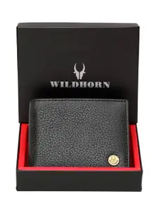 WildHorn Men Black Solid RFID Protected Genuine Leather Two Fold Wallet