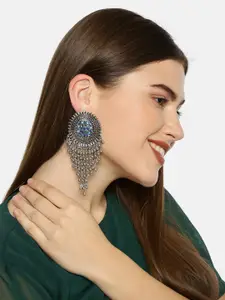Fida Silver-Toned & Blue Classic Drop Earrings
